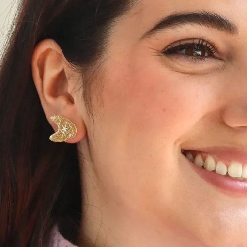 Erstwilder Atomic Boomerang Glitter Stud Earrings - Gold* Essential Earrings