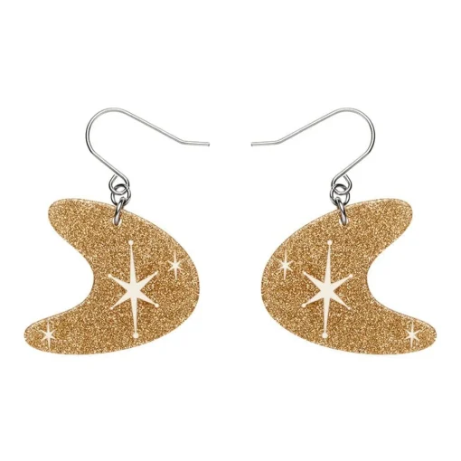 Erstwilder Atomic Boomerang Glitter Drop Earrings - Gold* Essential Earrings