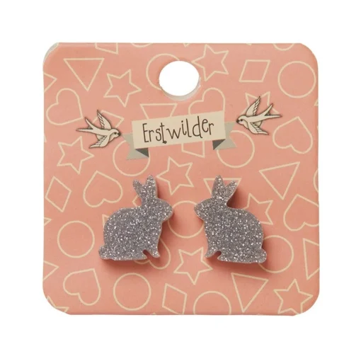 Erstwilder Bunny Glitter Resin Stud Earrings - Silver* Essential Earrings