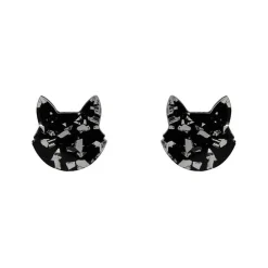 Erstwilder Cat Head Chunky Glitter Resin Stud Earrings - Silver* Essential Earrings