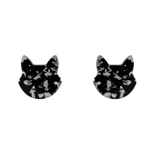 Erstwilder Cat Head Chunky Glitter Resin Stud Earrings - Silver* Essential Earrings