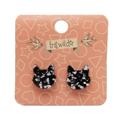 Erstwilder Cat Head Chunky Glitter Resin Stud Earrings - Silver* Essential Earrings