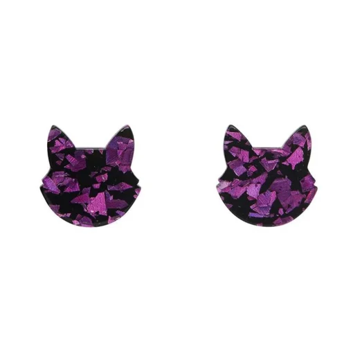Erstwilder Cat Head Chunky Glitter Resin Stud Earrings - Purple* Essential Earrings