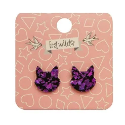 Erstwilder Cat Head Chunky Glitter Resin Stud Earrings - Purple* Essential Earrings
