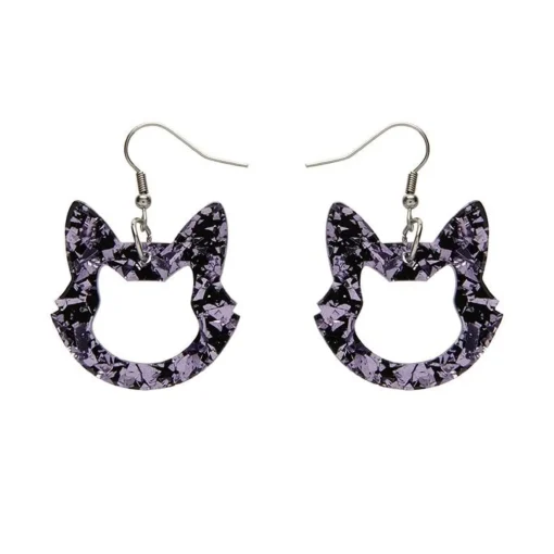 Erstwilder Cat Head Chunky Glitter Resin Drop Earrings - Purple* Essential Earrings
