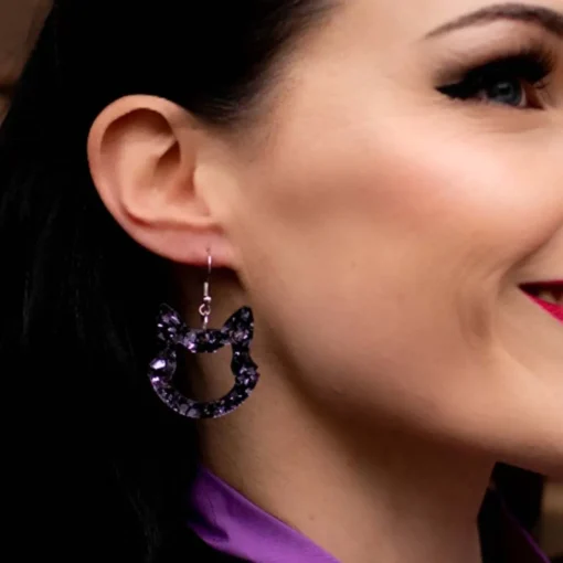 Erstwilder Cat Head Chunky Glitter Resin Drop Earrings - Purple* Essential Earrings