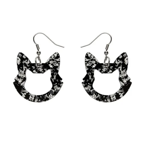 Erstwilder Cat Head Chunky Glitter Resin Drop Earrings - Silver* Essential Earrings