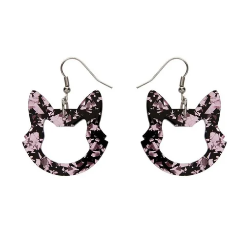 Erstwilder Cat Head Chunky Glitter Resin Drop Earrings - Pink* Essential Earrings
