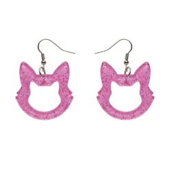 Erstwilder Cat Head Glitter Resin Drop Earrings - Pink* Essential Earrings
