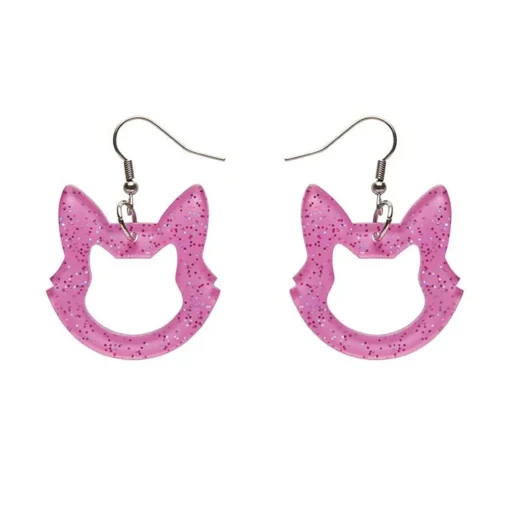 Erstwilder Cat Head Glitter Resin Drop Earrings - Pink* Essential Earrings