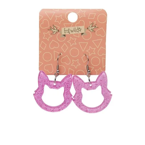 Erstwilder Cat Head Glitter Resin Drop Earrings - Pink* Essential Earrings