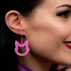 Erstwilder Cat Head Glitter Resin Drop Earrings - Pink* Essential Earrings