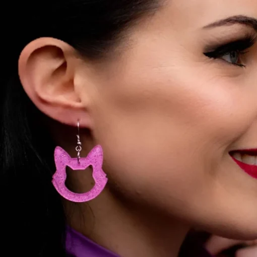 Erstwilder Cat Head Glitter Resin Drop Earrings - Pink* Essential Earrings
