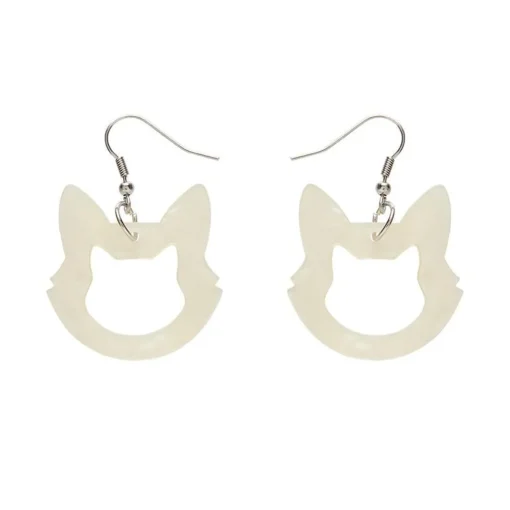 Erstwilder Cat Head Glitter Resin Drop Earrings - White* Essential Earrings