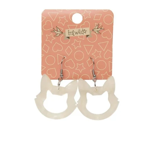 Erstwilder Cat Head Glitter Resin Drop Earrings - White* Essential Earrings