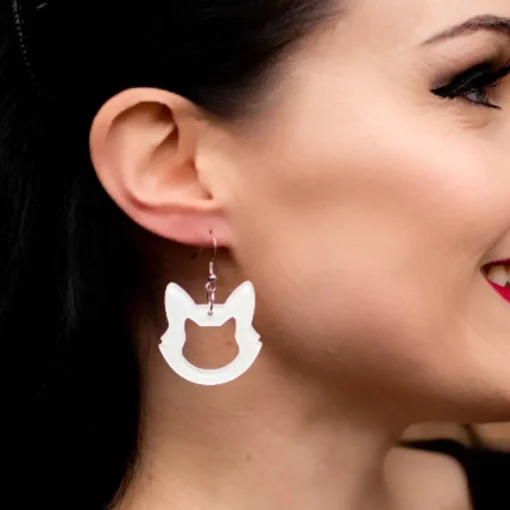 Erstwilder Cat Head Glitter Resin Drop Earrings - White* Essential Earrings