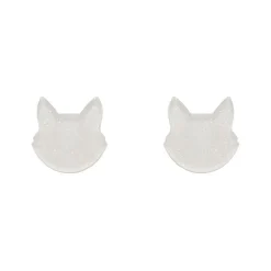 Erstwilder Cat Head Glitter Resin Stud Earrings - White* Essential Earrings