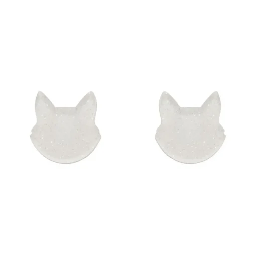 Erstwilder Cat Head Glitter Resin Stud Earrings - White* Essential Earrings