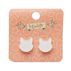 Erstwilder Cat Head Glitter Resin Stud Earrings - White* Essential Earrings