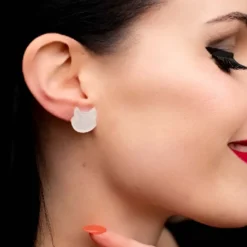 Erstwilder Cat Head Glitter Resin Stud Earrings - White* Essential Earrings