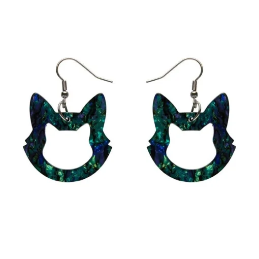 Erstwilder Cat Head Lava Resin Drop Earrings - Green* Essential Earrings