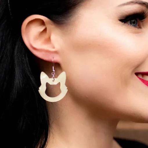 Erstwilder Cat Head Ripple Resin Drop Earrings - White* Essential Earrings