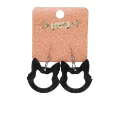 Erstwilder Cat Head Ripple Resin Drop Earrings - Black* Essential Earrings