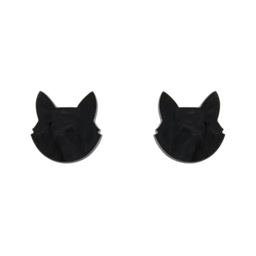 Erstwilder Cat Head Ripple Resin Stud Earrings - Black* Essential Earrings