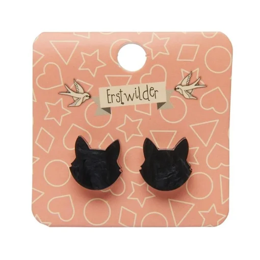 Erstwilder Cat Head Ripple Resin Stud Earrings - Black* Essential Earrings