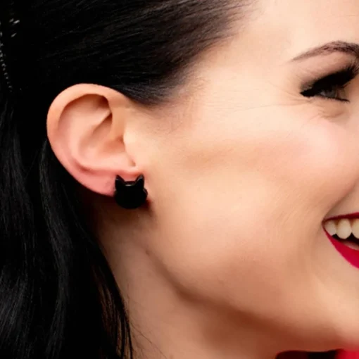 Erstwilder Cat Head Ripple Resin Stud Earrings - Black* Essential Earrings