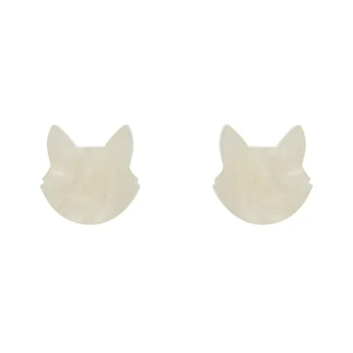 Erstwilder Cat Head Ripple Resin Stud Earrings - White* Essential Earrings