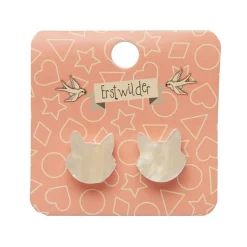 Erstwilder Cat Head Ripple Resin Stud Earrings - White* Essential Earrings