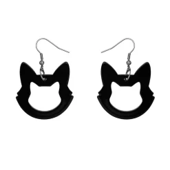 Erstwilder Cat Head Solid Resin Drop Earrings - Black* Essential Earrings