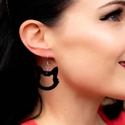 Erstwilder Cat Head Solid Resin Drop Earrings - Black* Essential Earrings