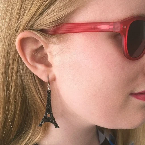 Erstwilder Eiffel Tower Glitter Resin Drop Earrings - Black* Essential Earrings