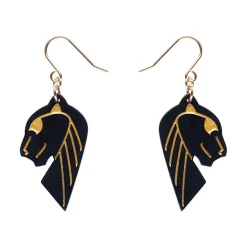 Erstwilder Jaguar Solid Black Resin Drop Earrings - Gold* Essential Earrings
