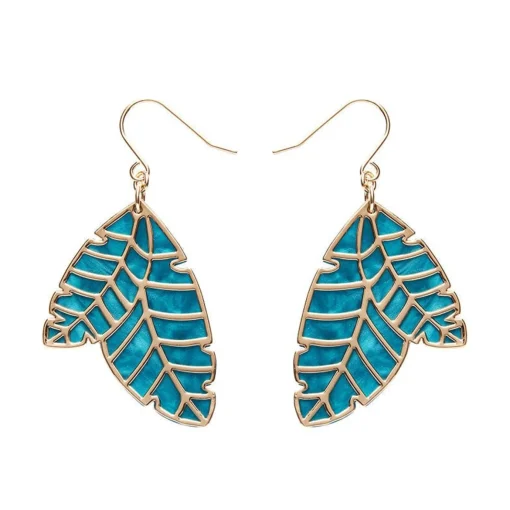Erstwilder Leaf Textured Emerald Resin Drop Earrings - Gold* Essential Earrings