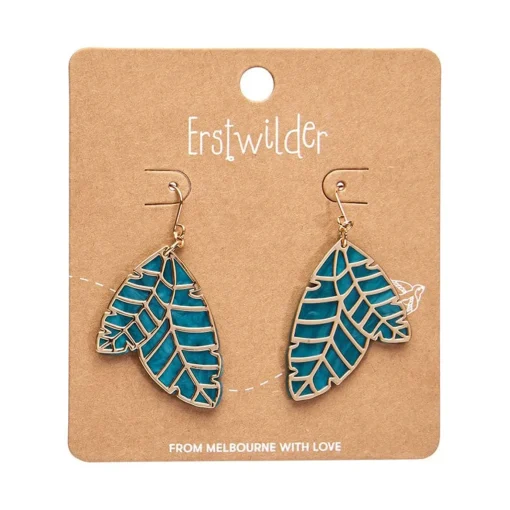 Erstwilder Leaf Textured Emerald Resin Drop Earrings - Gold* Essential Earrings