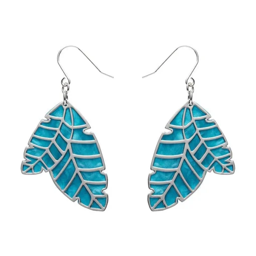 Erstwilder Leaf Textured Emerald Resin Drop Earrings - Silver* Essential Earrings