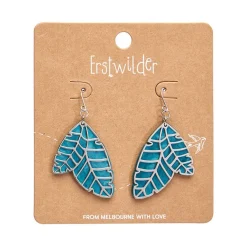 Erstwilder Leaf Textured Emerald Resin Drop Earrings - Silver* Essential Earrings