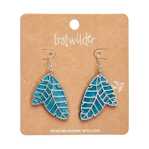 Erstwilder Leaf Textured Emerald Resin Drop Earrings - Silver* Essential Earrings