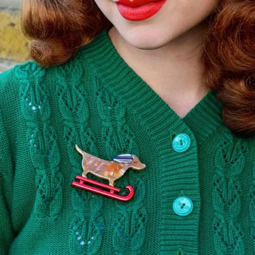 Erstwilder Little Red The Puppy Sled Brooch* Brooches