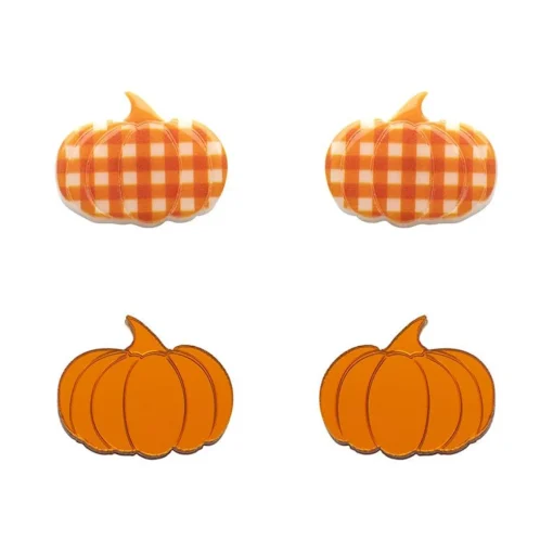 Erstwilder Pumpkin Patch Stud Earrings Set - Orange & Orange Gingham* Essential Earrings