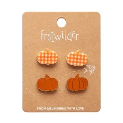 Erstwilder Pumpkin Patch Stud Earrings Set - Orange & Orange Gingham* Essential Earrings