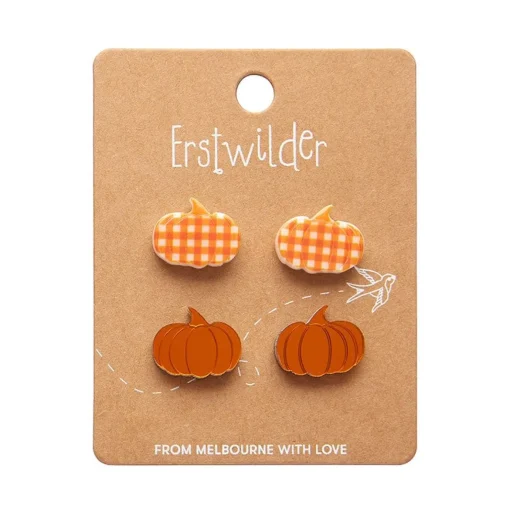 Erstwilder Pumpkin Patch Stud Earrings Set - Orange & Orange Gingham* Essential Earrings