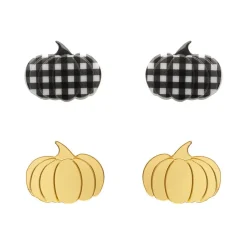 Erstwilder Pumpkin Patch Stud Earrings Set - Gold & Black Gingham* Essential Earrings