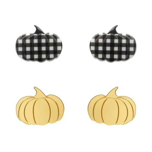 Erstwilder Pumpkin Patch Stud Earrings Set - Gold & Black Gingham* Essential Earrings