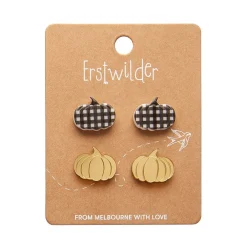 Erstwilder Pumpkin Patch Stud Earrings Set - Gold & Black Gingham* Essential Earrings
