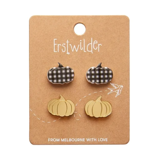 Erstwilder Pumpkin Patch Stud Earrings Set - Gold & Black Gingham* Essential Earrings