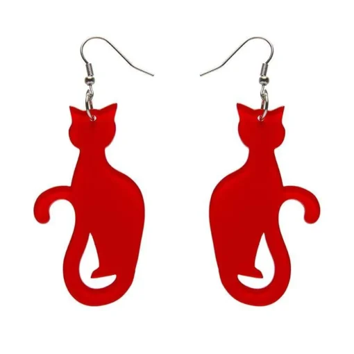 Erstwilder Sitting Cat Bubble Resin Drop Earrings - Red* Essential Earrings